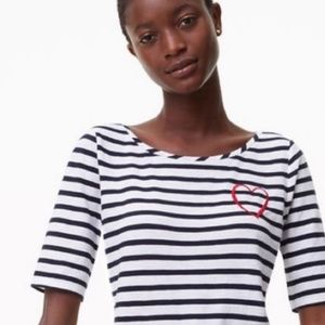 LOFT Navy and White Heart Striped Short Sleeve Tee